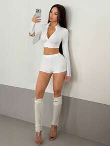 Bộ đồ 2 mảnh AITYI Studio dành cho nữ, áo khoác cardigan có khóa kéo và quần short vừa vặn, thời trang, gợi cảm, thoải mái, ôm sát, sang trọng, đa năng cho đường phố, hoạt động ngoài trời, thể thao, phong cách Y2K, lễ tốt nghiệp, năm mới, ngày Valentine, mùa xuân/thu. - trắng - Xem 8