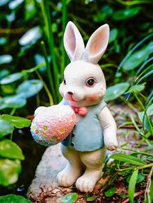 1pc Creative Cute Rabbit Miniature Statue Decor, Easter Sunday Ornament, Handmade Craft, Garden Decoration, Spring Animal Figurine - Multicolor - View 7