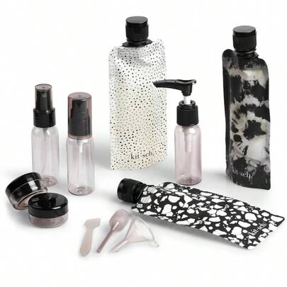 11 PCS Travel Bottles For Toiletries Travel Essentials Kit For Shampoo Conditioner Lotion And More - TSA Approved Travel Bottles Leak-Proof Refillable Travel Size Containers - Black And Ivory