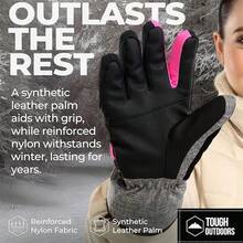 Tough Outdoors Women's Ski Gloves - Waterproof Women's Snow Gloves - Winter Ski Snow Gloves - Snowboard Gloves - Ladies' Cold Weather Gloves - Rosa - Gris espacial con hebilla de muñeca - Ver 5