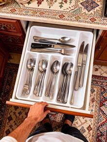 1pc Large Kitchen Spoon Organizer Rack, Cutlery Tray, Drawer Divider Flatware Silverware Storage Box, In-Cabinet Knife Fork Chopstick Holder, Flat Kitchen Utensil Organizer, Drawer Knife Fork Plate Separator