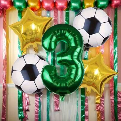 Set de 5 globos de papel de aluminio con temática de fútbol/fútbol de 32 pulgadas en color verde, adecuados para fiesta de cumpleaños, aniversario, día del partido, decoración de Año Nuevo, fiesta festiva y telón de fondo para fotos