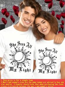 She Sees All My Light Sun And He Loves All My Dark Moon 1pcs Unisex Tshirt Couple Pajamas Valentine's Day Gifts For Her/His 100% Cotton - Female-wh - View 1