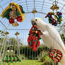 Giocattolo per uccelli con corda e campanelli, giocattolo colorato per masticare, strappare e razzolare per pappagalli, cocorite, parrocchetti, inseparabili, altalena, scala, amaca, accessori per gabbia degli uccelli - Scala colorata, amaca, altalena con campanelli per cocorite, parrocchetti, inseparabili, giocattolo da masticare in legno naturale per appendere nella gabbia di cocorite, parrocchetti, inseparabili - Multicolore - Visualizzare 6