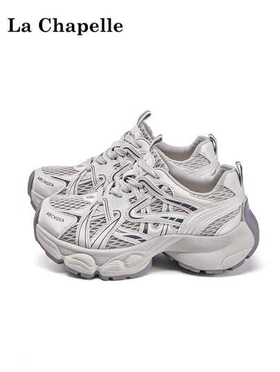 1 Pair La Chapelle Women's Thick Sole Lace-Up Soft Bottom Casual Shoes, Low-Top Outdoor Flat Shoes For Summer, Round Toe Low Heel Non-Slip Solid Color Elegant Soft Bottom Hiking Suitable For Students Graduation Photos Flat Shoes, Women Low-Top Leather Sneakers