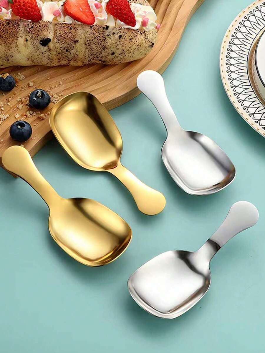 1pc Stainless Steel Short Handle Square Tea Spoon, Suitable For Tea Leaves, Coffee, Ice Cream, Desserts, Sugar And Seasonings, Deep Scoop Design For Home And Commercial Use - Multicolor - View 1