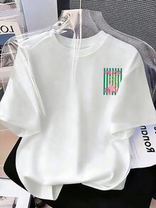 Tween Girls' Casual Striped Letter Print Short Sleeve T-Shirt, Summer - White - View 3