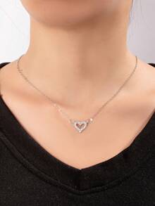 1pc Fashionable Minimalist Micro-Inlaid Heart Pendant Necklace, Elegant & Charming Jewelry Gift For Women On Valentine's Day