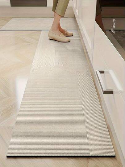 [HOT!!!]1pc Soft Rubber Kitchen Mat, 3.5mm Thick Kitchen Rug, Modern Minimalist Geometric Style Kitchen Absorbent Mat Large Carpet, Can Be Self-Cut To Fit Kitchen Size, Surface Fabric Material, Middle Sponge Layer, Bottom Rubber Layer, Suitable For Kitchen Rugs, Kitchen Decor, Wedding Decor, Home Decor, Bathroom Mat, Entryway Mat, Laundry Room Mat, Hallway Carpet, Living Room Mat, Etc.