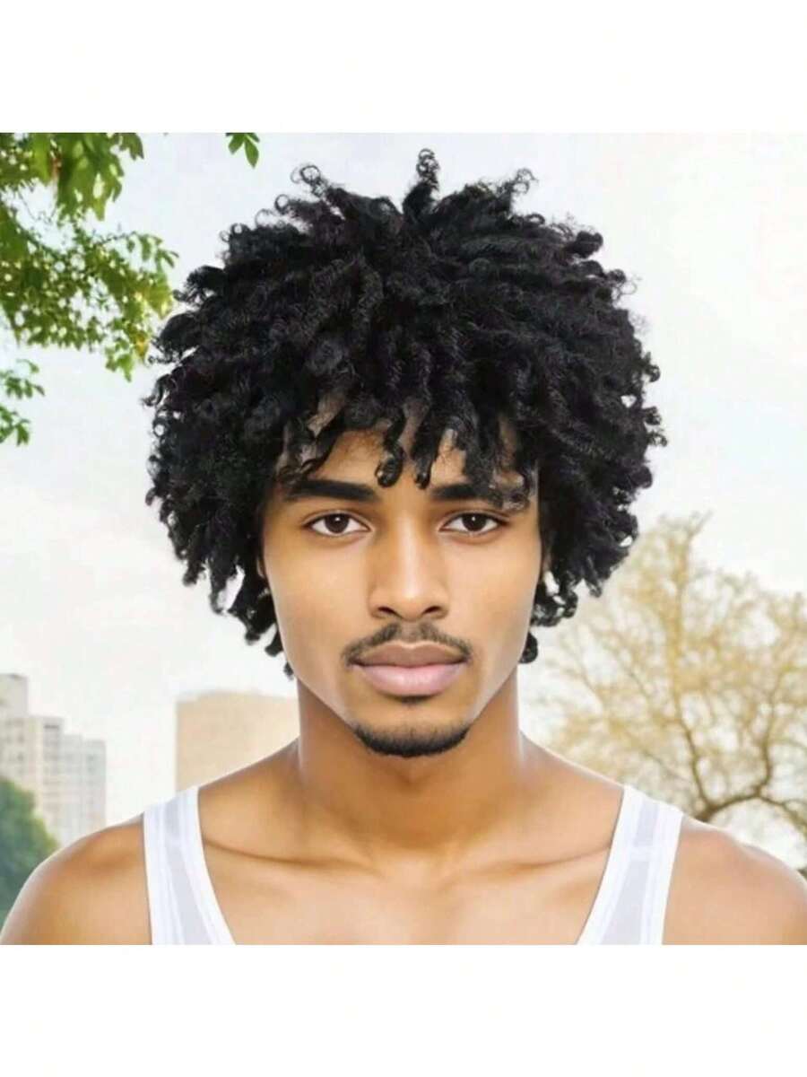 Dreadlock Wig Male Short Braided Wigs Dreads Men Guys Short Synthetic Afro Twist Faux Locs Braid Wig - màu đen - Xem 1