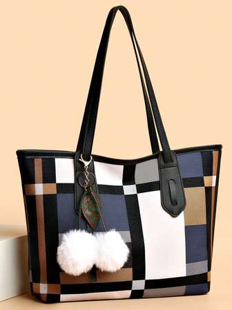 Bolso de mano versátil de unicolor minimalista con colgante