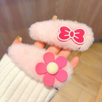 1pc Cute Plush Bowknot Hairclip, Soft & Adorable, Versatile Bangs Clip Hair Accessory For Girls, Valentine's Day