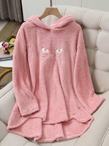 Women's Fashionable Solid Double-Sided Fluffy Applique Cat Ear Cute Casual Hoodie,Long Sleeve Tops