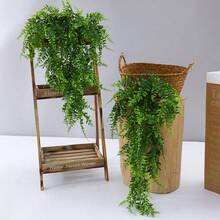 仿真植物綠色人造吊掛蕨類植物－逼真蕨類藤蔓，適用於婚禮裝飾、生日派對、花園活動，室內外皆可用－高品質、無需用電，戶外植物｜裝飾藤蔓、桌上藤蔓 - 綠色 - 查看 1