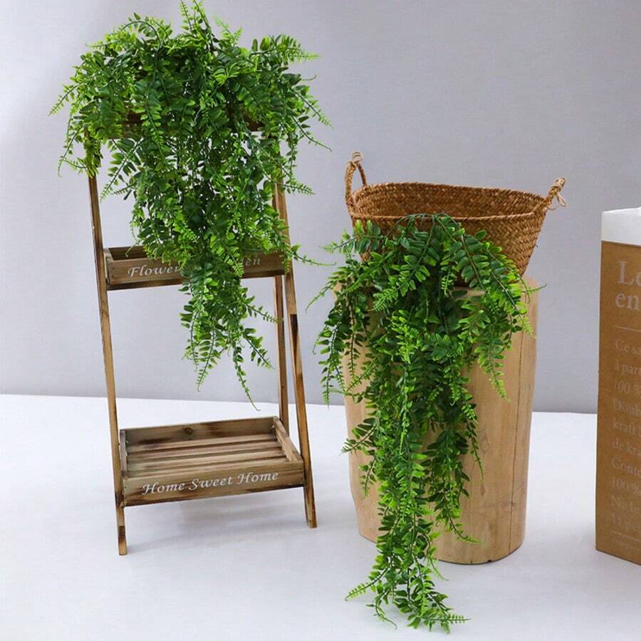 仿真植物綠色人造吊掛蕨類植物-逼真蕨類藤蔓,適用於婚禮裝飾、生日派對、花園活動,室內外皆可用-高品質、無需用電,戶外植物|裝飾藤蔓、桌上藤蔓 - 綠色 - 查看 1