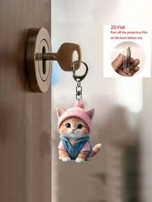 Cute Cartoon Cat Acrylic Keychain - 2D Pendant,Cute Cat Accessories,Cute Pink Hat Kitten,Fashion Backpack Pendant,Tote Pendant Decoration,Wallet Pendant,Pendant Keychain For Couples Bag Accessories Gift Waterproof, With Lobster Clasp, Ideal Gift For Family & Friends, Perfect For Birthdays And Special Occasions,Wedding Gifts, Party Gifts - Multicolor - View 5