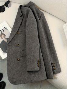 Áo khoác blazer nữ thanh lịch, phù hợp cho cả công sở và thường ngày, thiết kế cài nút phía trước, thích hợp cho văn phòng, đám cưới, mặc hàng ngày, dành cho phụ nữ chuyên nghiệp. - màu đen - Xem 3