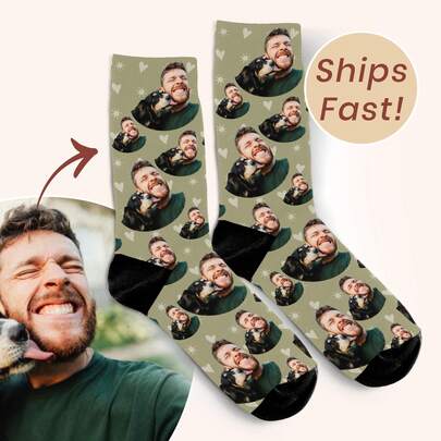 1 Pair Custom Put Any Face On Socks For Men And Women, Personalized Photo Socks For Handsome Guys & Beautiful Girls, Interesting Customized Picture Couple High Crew Socks, Suitable For Valentine's Day, Father's Day And Mother's Day, Birthday Gifts And Other Occasions, Funny, Happy, Crazy, Anime, Fall, Chic Autumn, Urban Gala