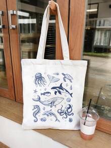 1 pieza Bolsa de tela plegable con estampado de lazo azul y rejilla, de gran capacidad y estilo casual para compras, adecuada para trabajo, viajes, compras, escuela y talla, excelente - Multicolor 7 - Ver 11