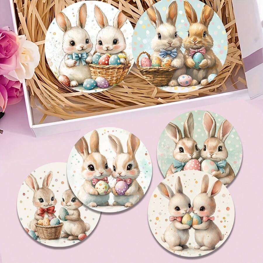 4pcs/6pcs/300pcs Easter Cute Rabbit Pattern Diatom Mud Coasters Are Suitable For Home Decoration, Coffee Shops, Afternoon Tea, Restaurant Decoration, Theme Parties, Daily Decoration, And Can Also Be Given As Gifts