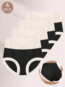 MIOTAN 4条/包 女士加大码高腰柔软纯棉内裤 - 黑色 - 查看 4