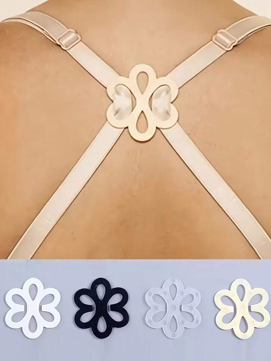 4pcs Floral Invisible Bra Strap Clips - Invisible Non-Slip Clips For Seamless Braless Look, Adjustable Lingerie & Casual Attire Accessories, Discreet Bra Alternative, Nonslip Design- Adjustable Concealers For Bra Straps, Perfect For Preppy, Sweet Styles - Versatile For Mature, Beach, Night Out, Weekend Casual, Festive, Sports, Wedding, Party, College, Daily Commute - Embroidered Non-Textile Plastic Belts With No Feathers - One Size Fits Most - Multicolor - View 1