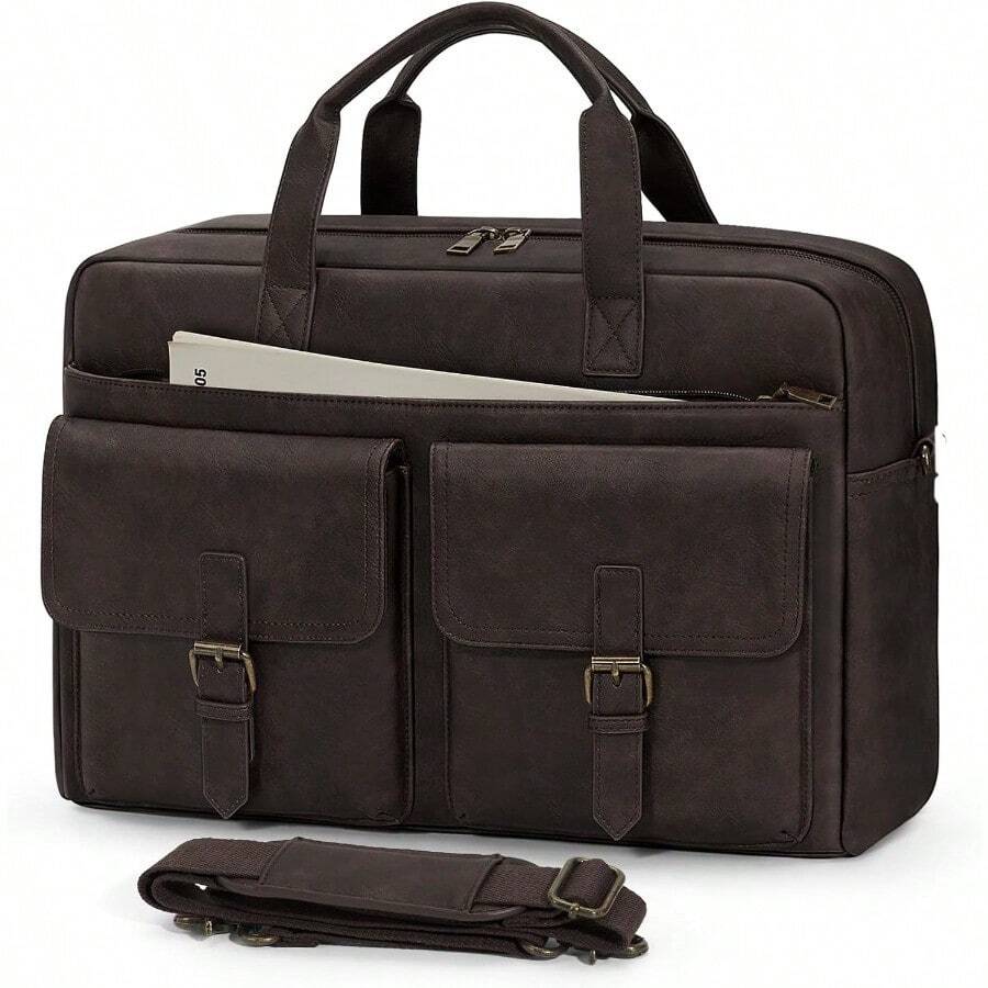RAINSMORE Portafolios para Hombre Maletin para Laptop 16 Pulgadas Mochila Portafolio Piel Hombre de Impermeable con Bandolera Ajustable - c y f - Ver 1