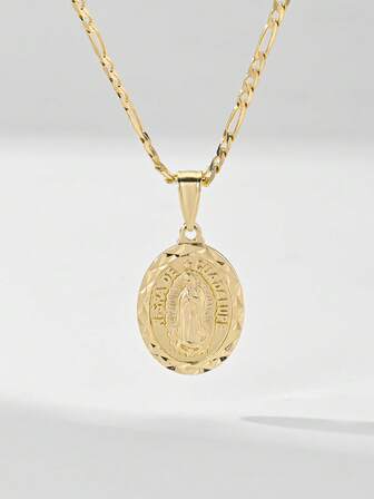 1pc Classic European Style Copper Inlaid Zirconia Guadalupe Virgin Mary Pendant Necklace, Limited Edition "Light Of The Protector", Suitable As Gift For Christmas, Thanksgiving, Halloween, Mother's Day, Valentine's Day, Friends, Godparents, First Holy Communion, Daily Wear And Prayer