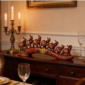 1件树脂大象摆件，33厘米大象群像摆件，奢华欧美风格家居装饰，适用于客厅、玄关、桌面