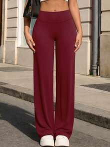 TimeOff 1pc Women's Minimalist Elastic V-Shaped Lifting Draping Straight Leg Letter Print Outdoor Sports Pants - Red - View 3