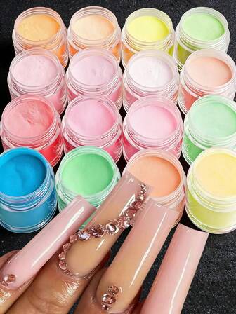 16-delars akrylpulverset, julrosa färg högglansigt akrylpulverset, nagel DIY-konstdesign, 16 färger akrylnagelkonst 3D-nagelskulptur nagelförlängning och nagelcarving, professionellt polymer 3D akrylnagelkonstkit, present till kvinnor och flickor, långvarig och enkel att applicera