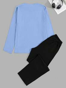 Men Cottonline Printed Casual Regular Loungewear Set - Baby Blue - View 2