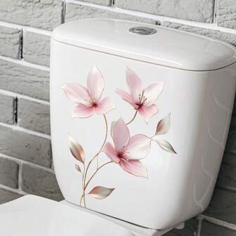 1pc Pink Floral Toilet Seat Sticker, Self-Adhesive Waterproof Decorative Sticker, Creative Toilet Decor