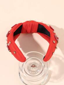 1 pieza Diadema roja para el Día de la Madre, estilo niña, diadema de tela con corazón de diamante de imitación rojo, accesorio de moda para el cabello, regalo para el Día de la Madre - Rojo - Ver 8