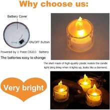 Velas LED sin Llama,  24 Velas de Té de Luz LED Electrónicas Realistas a Batería, Velas de Luz LED de Cristalina Simulada de 3.8 x 5cm, Velas de Luces LED Impermeable para Halloween, Decoración,36772349 - Multicolor - Ver 5