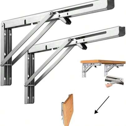 2pcs Foldable Heavy Duty Stainless Steel Wall Mount Shelf Bracket, Space Saving, DIY Rack For Desk, Workbench (Screws Included)