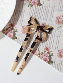 女士优雅复古蝴蝶结发夹，简约别致复古醋酸纤维动物纹发饰，高品质日常发型头饰，梳子，女士发饰 - 多色I - 查看 12