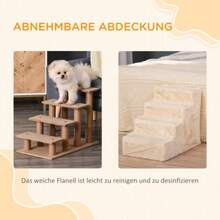 PawHut Pet Stairs, 4-Step Ramp With Removable Cover, Cat Stairs, Dog Stairs, Pet Stairs, Particleboard, Beige Plush, 60 X 35 X 44 Cm - Champagne - View 4