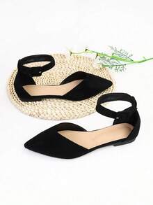 Elegant Women's Spring Ankle Strap Ballet Flats, Pointed Toe Buckle Decor, Suitable For Office Commute And Daily Wear - Black - View 6