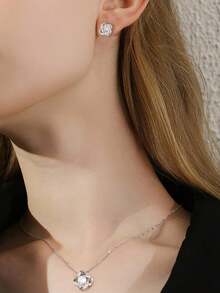 FOREVER QUEEN 925 Sterling Silver Satellite Series Earrings & Necklace Set, Suitable For Women/Girls, 5A Grade Cubic Zirconia, Jewelry Gift Box Packaging - Silver - View 3