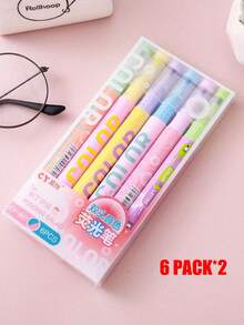 12/6/8 PCS Magic Color-Changing Pens - Dual Tip Pastel Fluorescent Highlighters, Cute Aesthetic Office Supplies For Girl, Back-To-School & Note Planner, Note Planner Pens | Playful Design | Durable Markers, Cute Pens, 0, ., School Supplies - Multicolor - View 12