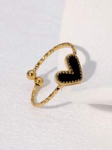 1枚不锈钢时尚黑白红珐琅心形戒指，适合女性日常佩戴和约会，情人节礼物 - 彩色 - 查看 3