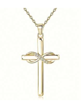 1 pieza Elegante collar de mujer con colgante de cruz de 8 segmentos - Diseño trenzado dorado con gemas brillantes. Adecuado para uso diario, también un accesorio refinado para regalos del Día de San Valentín. Calidad de alta gama, puede ser un regalo para ocasiones especiales. Artesanía exquisita.