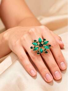 1pc Fashionable Style Flower & Geometric Open Ring Valentines - Green - View 1
