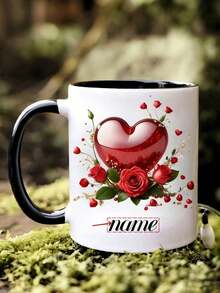 1pc Customizable Name/Text Mug, Elegant Red Rose Pattern, Personalized Valentine's Day Mug - Customizable Name Pair, Customized Coffee Cup, Personalized Mug, Unique Mug, Reusable, Birthday, Anniversary, Valentine's Day, Christmas Gift, Suitable For Women, Men, Couples, Home & Office Use - Multicolor - View 4
