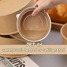 Juego de cubiertos desechables, que incluye cucharas y tazones; cucharas de fruta con efecto escarcha y cucharas para té con leche combinadas con tazones de papel kraft desechables con tapas; recipientes de papel redondos para alimentos aptos para contener alimentos calientes y fríos, sopa, helado y yogur. - Multicolor - Ver 6