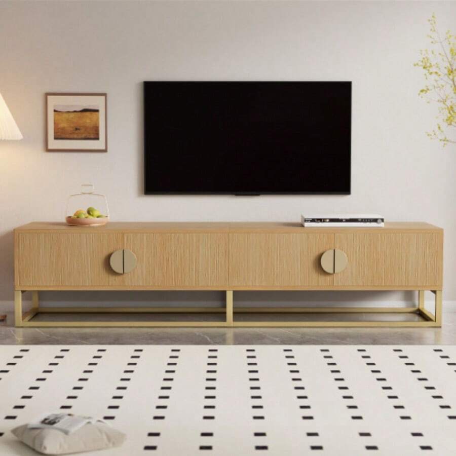 180cm TV Unit With Wood Grain Finish – Modern Dining Room Furniture, 4 Doors, Semicircular Handles - Wood Color - View 1