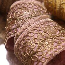 1pc 1/5 Yards 4cm Width Lace For Sewing Lace Trim Ribbon With Golden Sequins, Embroidered Fabric Webbing For DIY Clothing And Accessories - Available In Khaki, Bright Yellow, Light Green, Pink, Accessory Decoration | Ornate Embroidery | Intricate Retro Patterns, Lace Fabric Gift Wrapping, Bag Straps, Festival - Multicolor - View 13