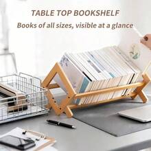 Desktop BookshelfDesktop Bookshelf - Wooden Tabletop Storage Organizer for CDs Journals Documents and Books Perfect for Bedroom Office Living Room Classroom Library or School Compact and Stylish Household - Color madera - Ver 3
