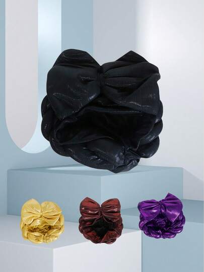 1pc Nigeria Women's Hat Aso Oke Handmade Braid Bowknot Cap, Automatic Gel Headwear, Suitable For Wedding, Party And Other Festivals, Adjustable